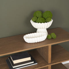 Camelia White Fluted Paper Mache Pedastal Centerpiece Bowl - Ornate Home