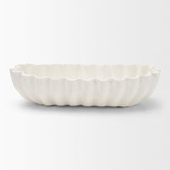 Camelia White Large Fluted Paper Mache Round Centerpiece Bowl - Ornate Home