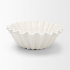 Camelia White Small Fluted Paper Mache Round Centerpiece Bowl - Ornate Home