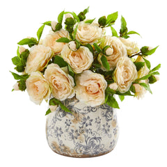 Camellia Artificial Arrangement in Decorative Vase - Ornate Home