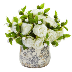 Camellia Artificial Arrangement in Decorative Vase - Ornate Home