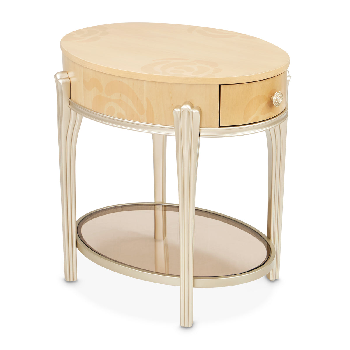 Camellia Field Caramel Oval End Table with Drawer