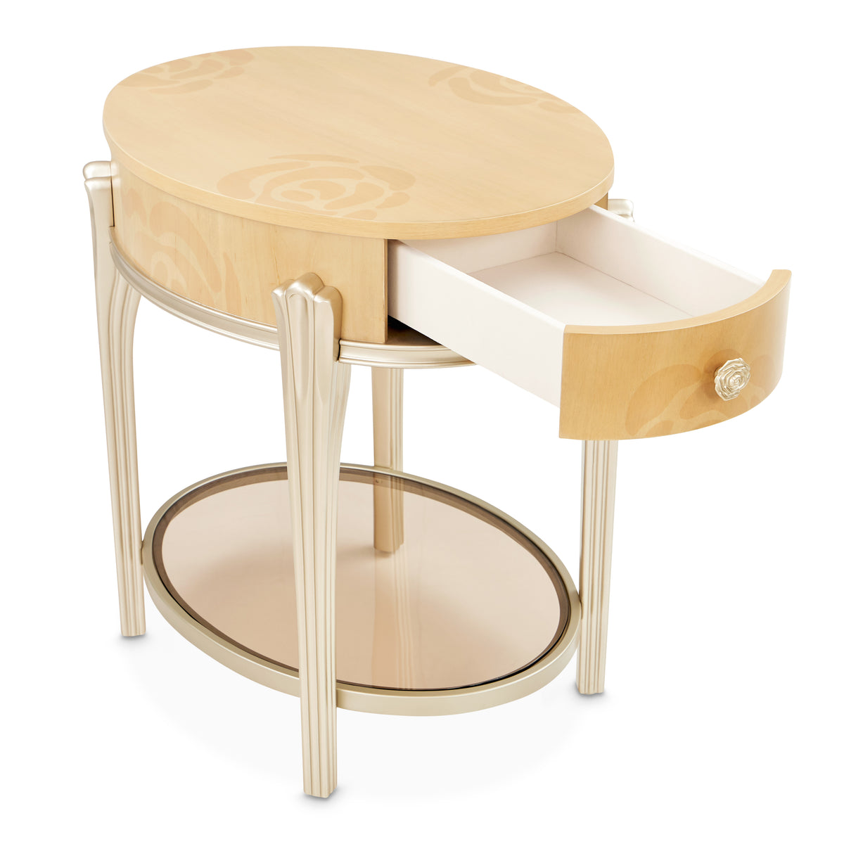 Camellia Field Caramel Oval End Table with Drawer