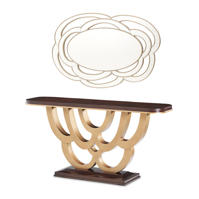 Camellia Field Warm Pecan Console Table with Mirror - Ornate Home