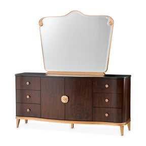 Camellia Field Warm Pecan Dresser with Mirror - Ornate Home