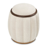 Camellia Field Warm Pecan/Linen Round Bench - Ornate Home
