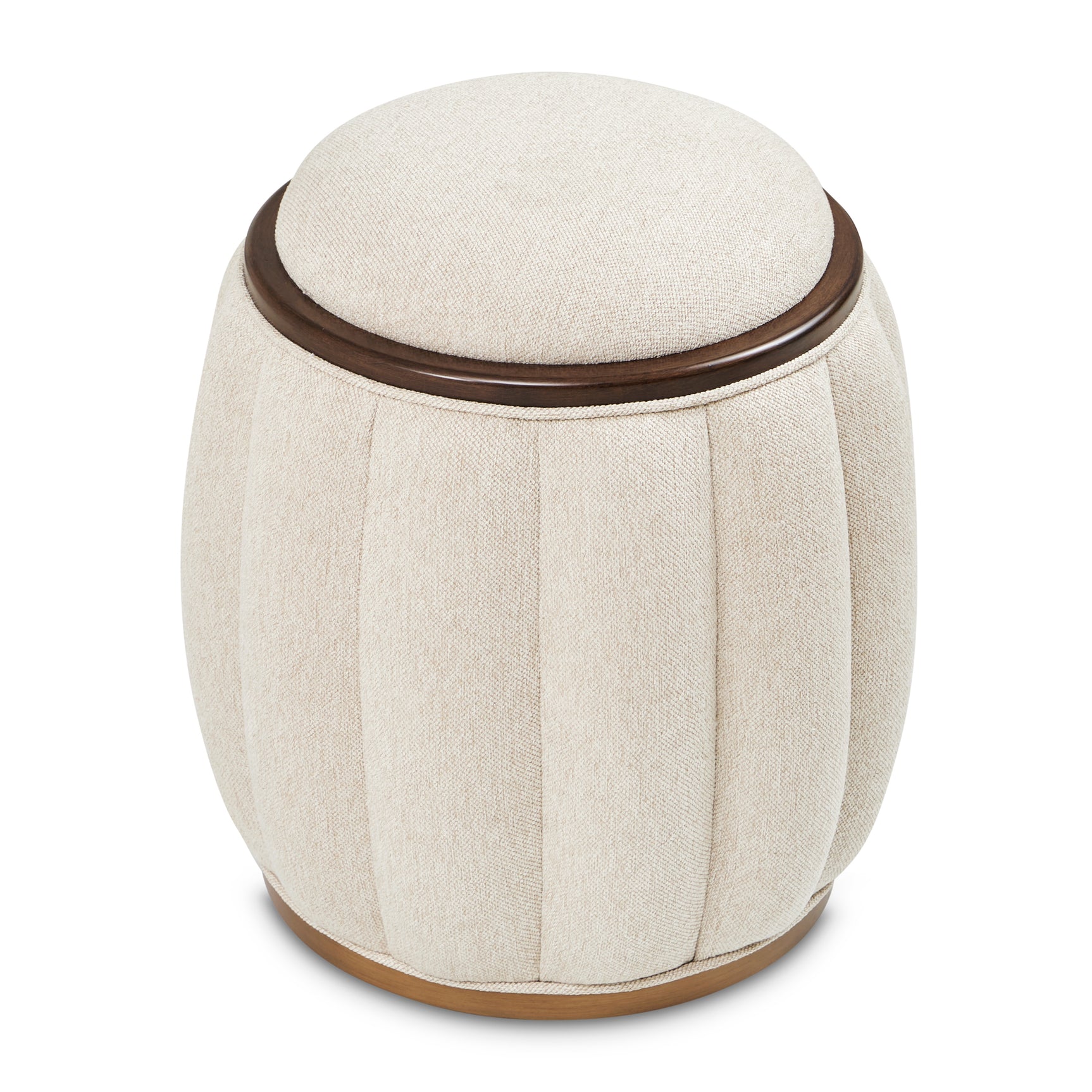 Camellia Field Warm Pecan/Linen Round Bench - Ornate Home