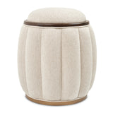 Camellia Field Warm Pecan/Linen Round Bench - Ornate Home