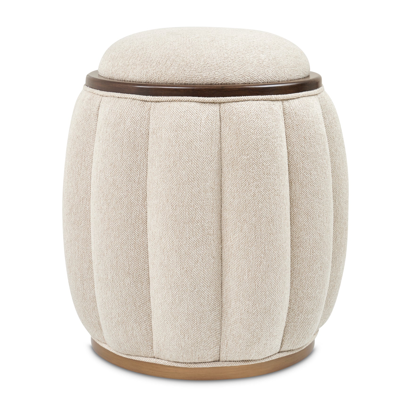 Camellia Field Warm Pecan/Linen Round Bench - Ornate Home