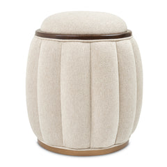 Camellia Field Warm Pecan/Linen Round Bench - Ornate Home