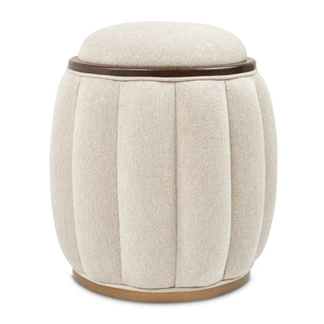 Camellia Field Warm Pecan/Linen Round Bench - Ornate Home