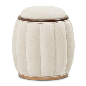 Camellia Field Warm Pecan/Linen Round Bench - Ornate Home