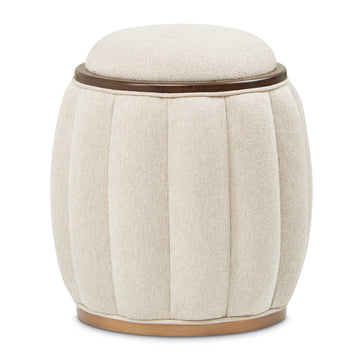 Camellia Field Warm Pecan/Linen Round Bench - Ornate Home