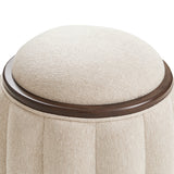 Camellia Field Warm Pecan/Linen Round Bench - Ornate Home