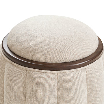 Camellia Field Warm Pecan/Linen Round Bench - Ornate Home
