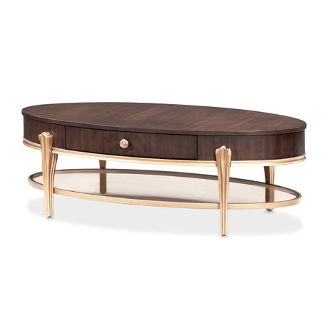 Camellia Field Warm Pecan Oval Cocktail Table - Ornate Home