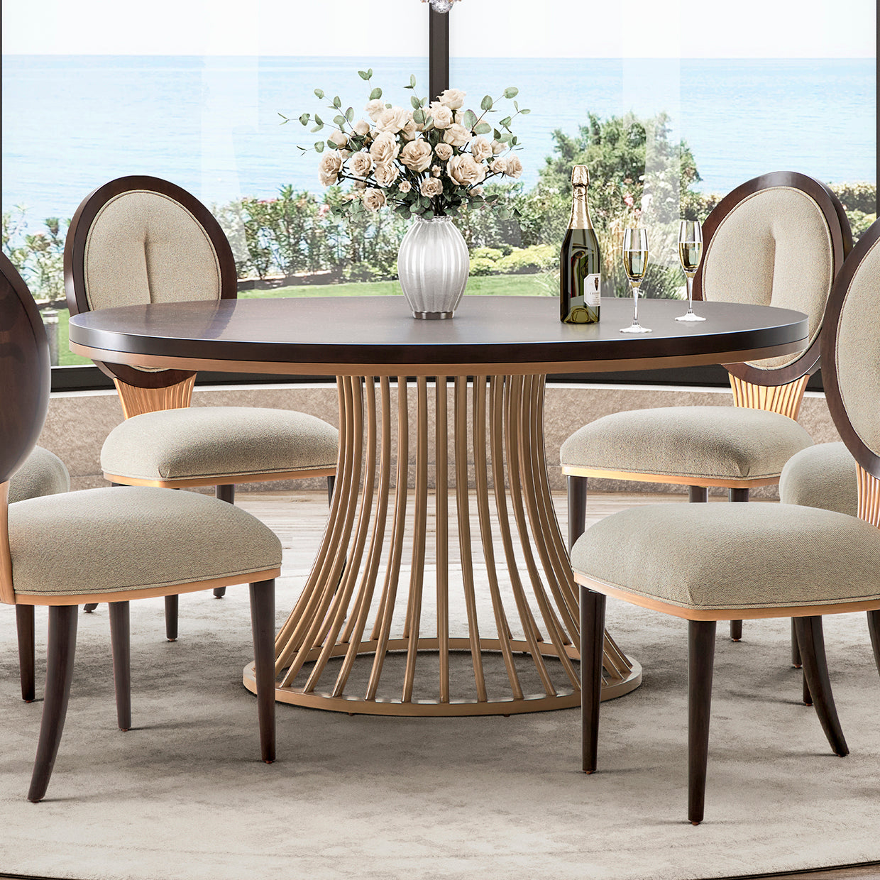 Camellia Field Warm Pecan Round Dining Table - Ornate Home