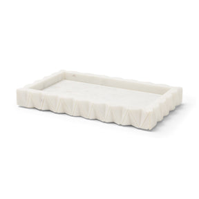 Camellia White Rectangular Marble Scalloped Tray