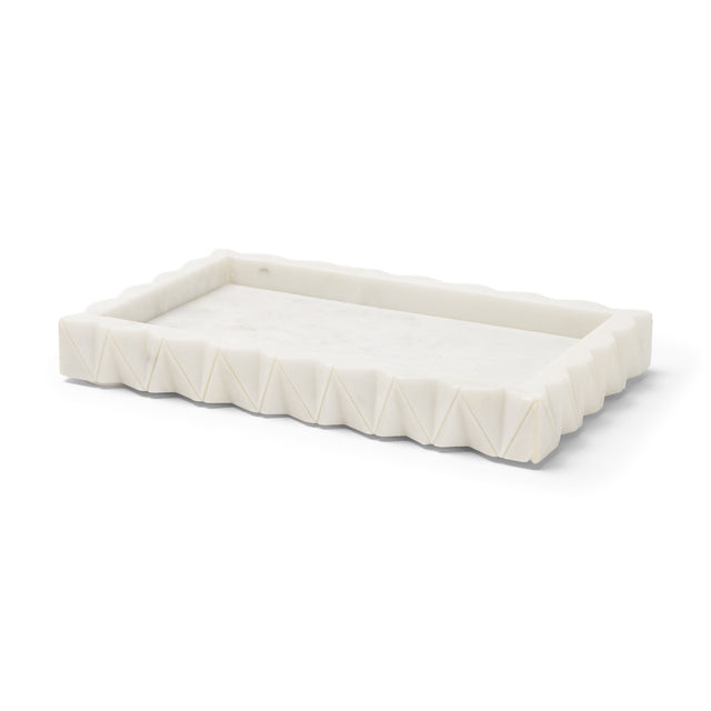 Camellia White Rectangular Marble Scalloped Tray