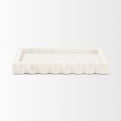 Camellia White Rectangular Marble Scalloped Tray - Ornate Home