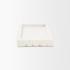 Camellia White Rectangular Marble Scalloped Tray - Ornate Home