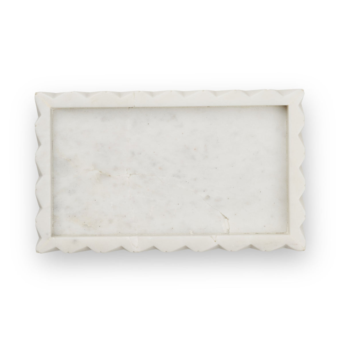 Camellia White Rectangular Marble Scalloped Tray