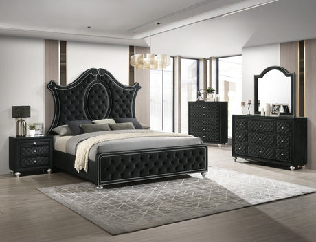 Cameo Black King Upholstered Panel Bed - Ornate Home