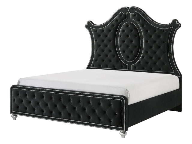 Cameo Black Queen Upholstered Panel Bed - Ornate Home