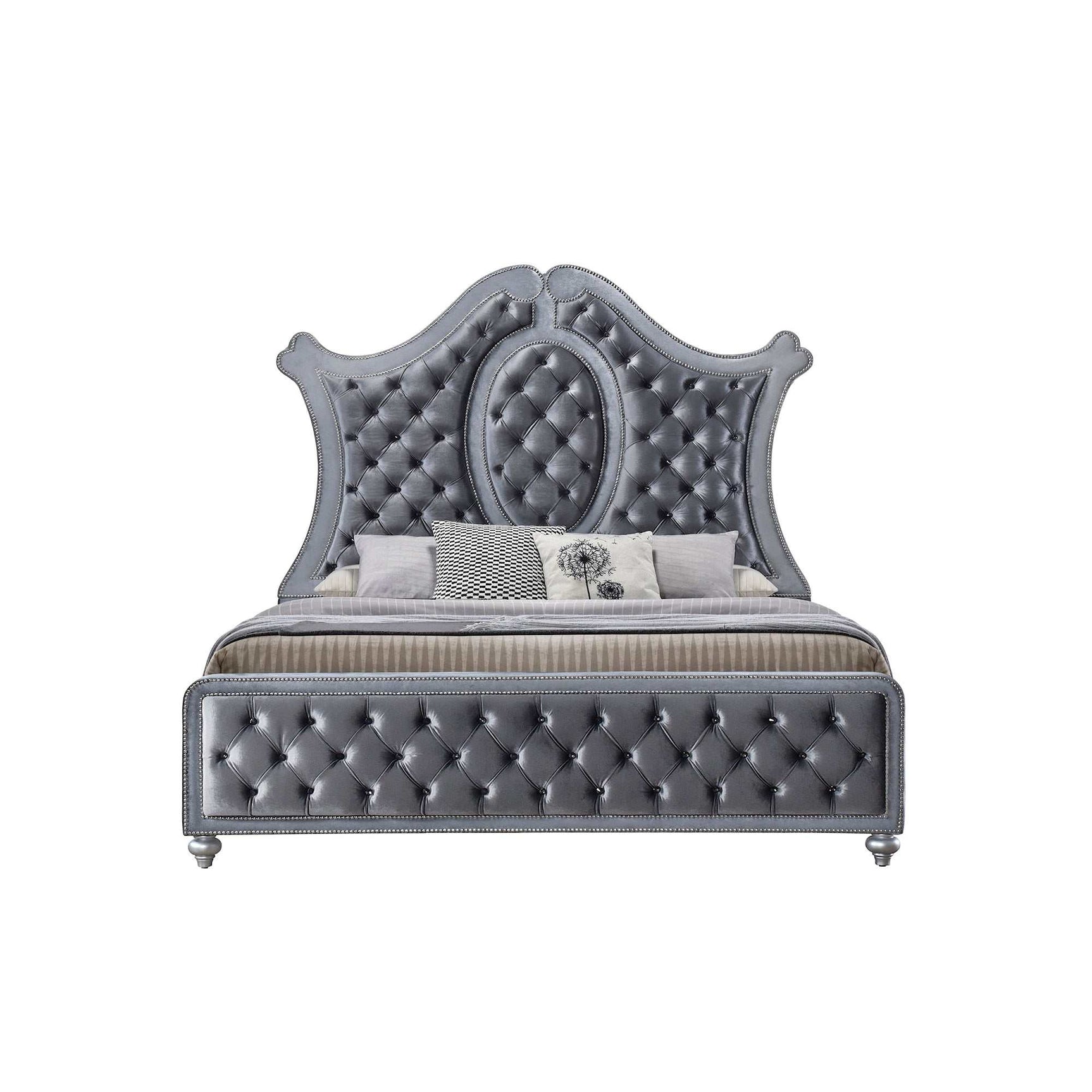 Cameo Gray Upholstered Panel Bed - Ornate Home