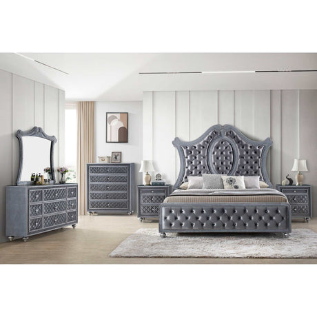 Cameo Gray Upholstered Panel Bed - Ornate Home