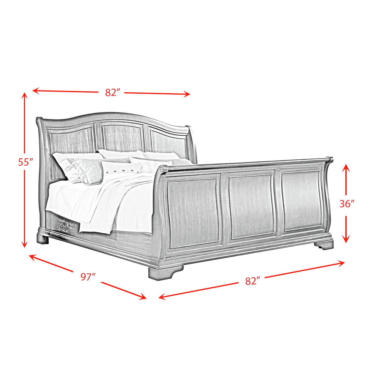Cameron 4-Piece Cherry King Sleigh Bedroom Set with 2 Nightstands & Chest - Ornate Home