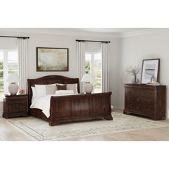 Cameron 4-Piece Cherry Queen Sleigh Bedroom Set with 2 Nightstands & Dresser - Ornate Home