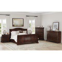 Cameron 5-Piece Cherry Queen Sleigh Bedroom Set with 2 Nightstands, Dresser & Chest - Ornate Home