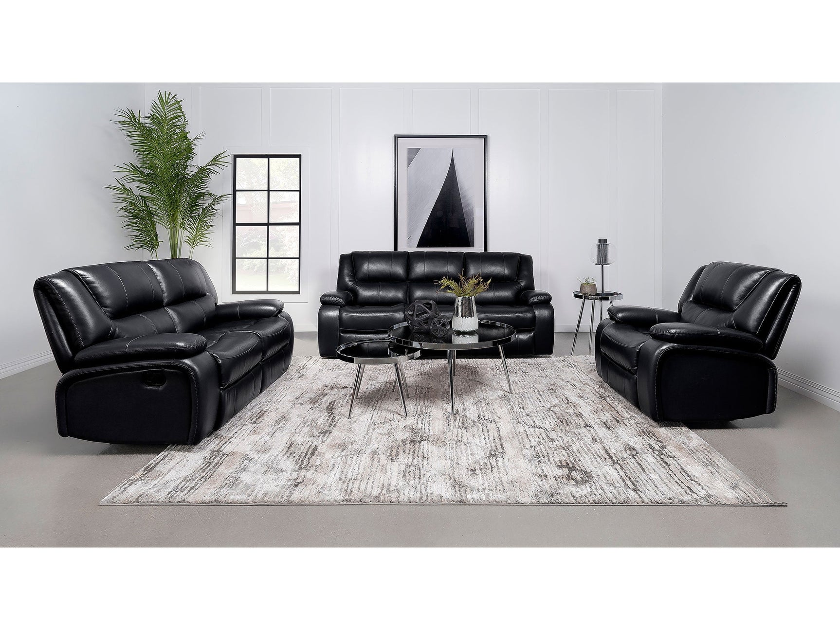 Camila Black 3-piece Upholstered Motion Reclining Sofa Set - Ornate Home