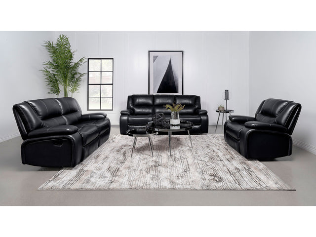 Camila Black 3-piece Upholstered Motion Reclining Sofa Set - Ornate Home