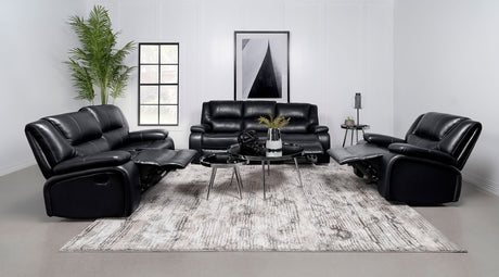 Camila Black 3-piece Upholstered Motion Reclining Sofa Set - Ornate Home
