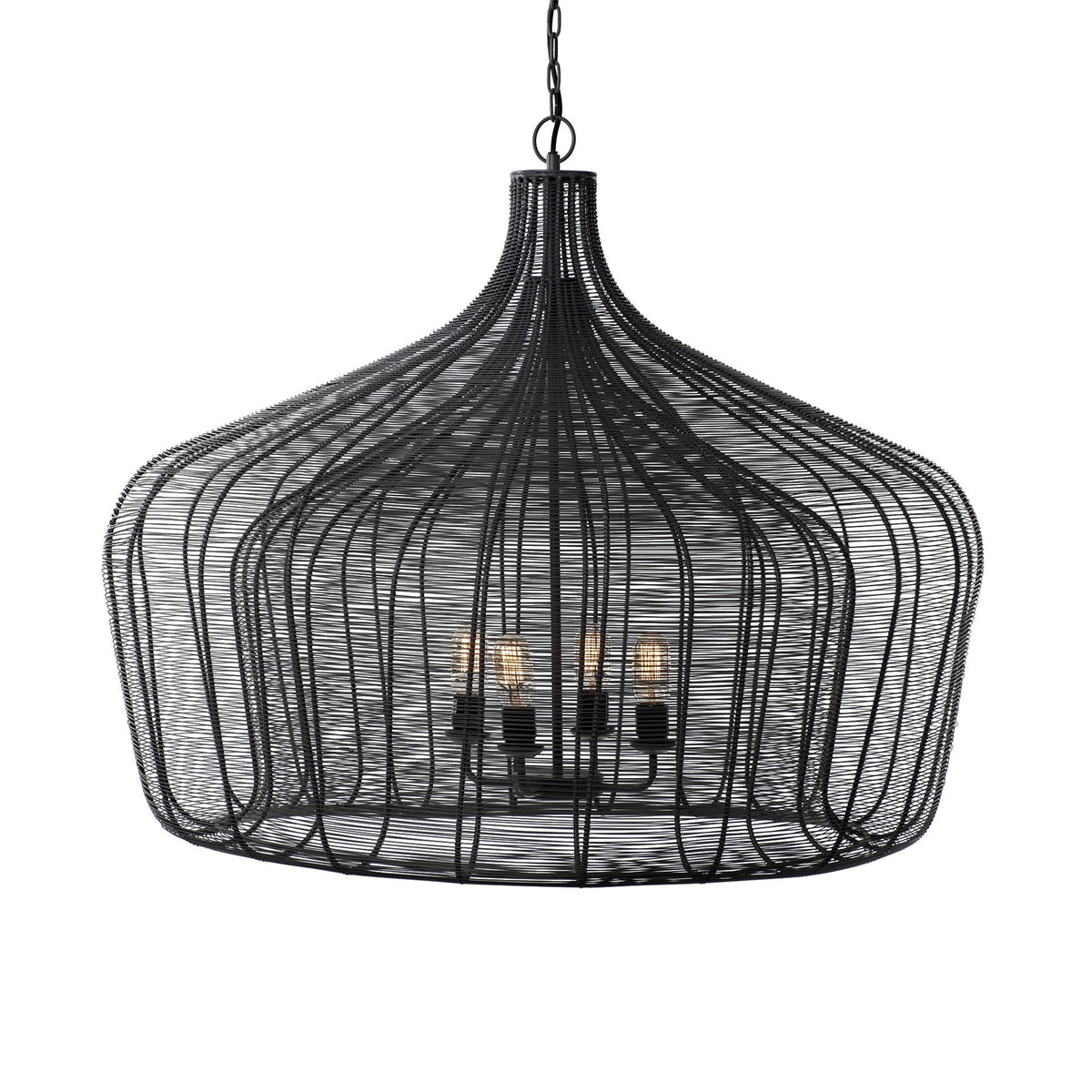 Camila Black Metal Mesh-Style Four Bulb Chandelier - Ornate Home
