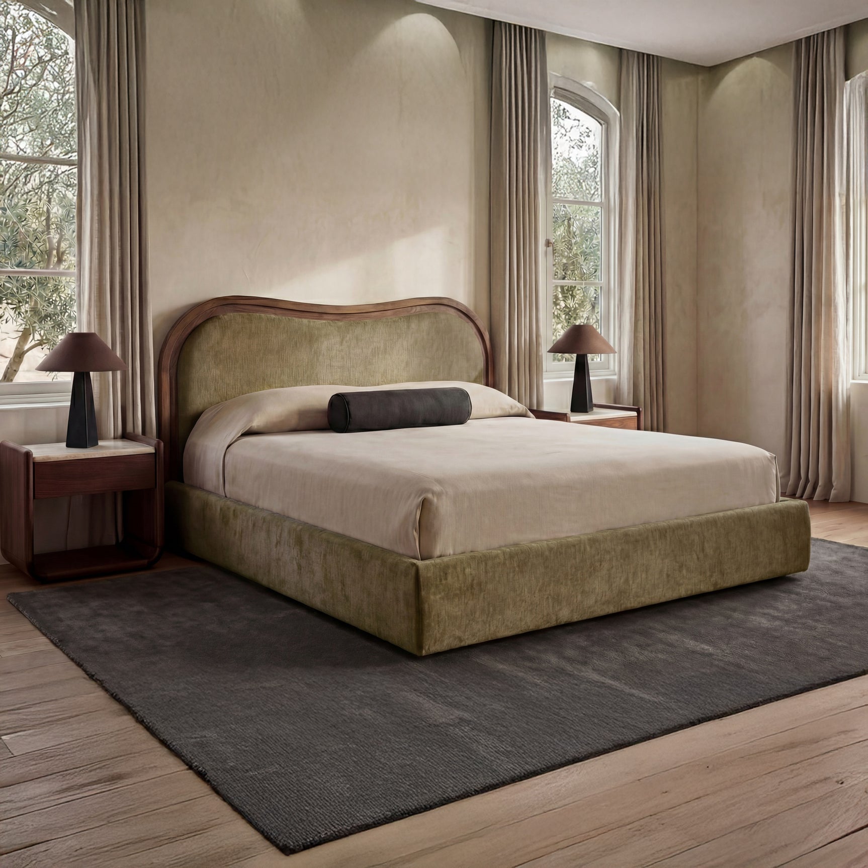 Camilla Green/Dark Brown King Bed - Ornate Home
