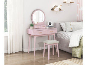 Camilla Pink Vanity Dresser with Mirror and Stool - Ornate Home