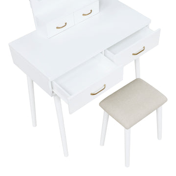 Camilla White Vanity Dresser w/Mirror and Stool - Ornate Home