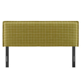 Camille Artichoke Windowpane Check Checkered Linen Blend King Size Headboard - Ornate Home