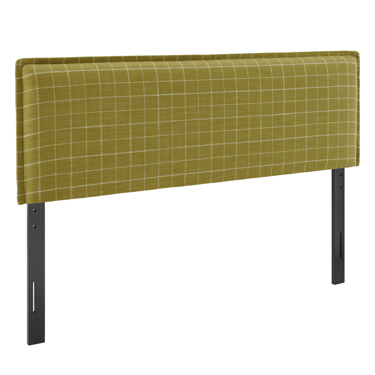Camille Artichoke Windowpane Check Checkered Linen Blend Queen Size Headboard - Ornate Home
