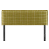 Camille Artichoke Windowpane Check Checkered Linen Blend Queen Size Headboard - Ornate Home
