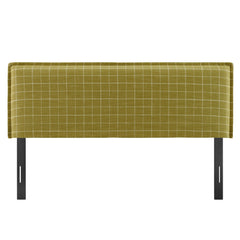 Camille Artichoke Windowpane Check Checkered Linen Blend Queen Size Headboard - Ornate Home