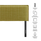 Camille Artichoke Windowpane Check Checkered Linen Blend Queen Size Headboard - Ornate Home