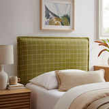 Camille Artichoke Windowpane Check Checkered Linen Blend Twin Size Headboard - Ornate Home