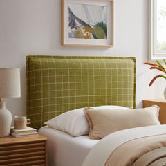 Camille Artichoke Windowpane Check Checkered Linen Blend Twin Size Headboard - Ornate Home
