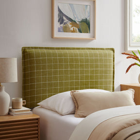 Camille Artichoke Windowpane Check Checkered Linen Blend Twin Size Headboard - Ornate Home