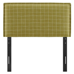 Camille Artichoke Windowpane Check Checkered Linen Blend Twin Size Headboard - Ornate Home