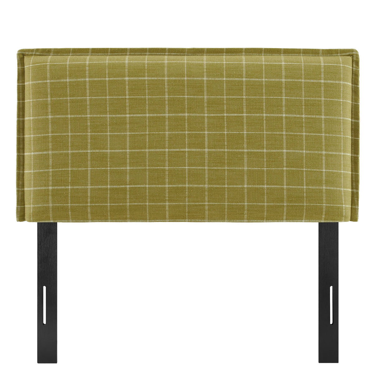Camille Artichoke Windowpane Check Checkered Linen Blend Twin Size Headboard - Ornate Home